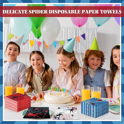 Fulmoon 200 Pieces Halloween Spider Web Cocktail Napkins Disposable Spider Paper Dinner Beverage Napkins for Halloween Christmas Birthday Party Decoration Supplies