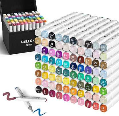 Alcohol Markers,80 Colors Dual Tip Permanent Art Markers for Kids Adults Coloring Illustrations Sketch,Christmas gift for 6-9 kid,Alcohol Based Marker with Case,for Book Painting Card Making