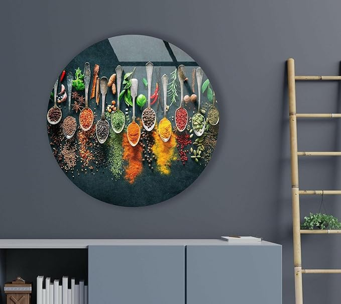My Photostation.com 20''(50cm) Diameter Colorful Herbs Round Glass Wall Art Tempered Glass Printing Wall Decor Large Wall Art Wall Hangings