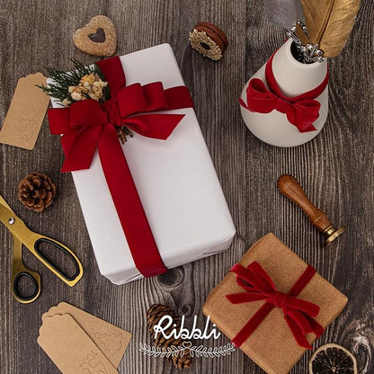 Ribbli Polyester Dark Red Velvet Ribbon,5/8 Inches Continuous10-Yard Spool,Christmas Ribbon for Gift Wrapping,Floral Bouquets, Home Decor