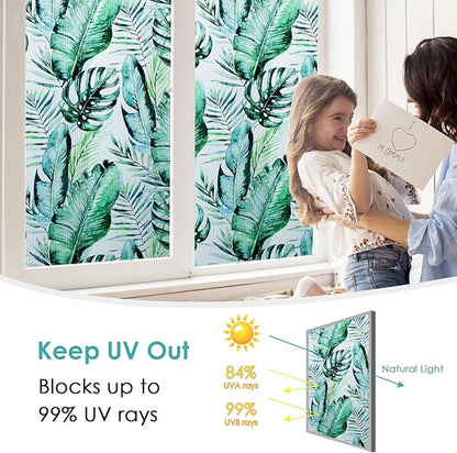 DKTIE Nature Pattern Rainbow Window Film Decorative Stained Glass Window Film Static Cling Films Easy Apply Removable Comes with Tools (U560-Reeded Glass, 35.4" x 78.7")