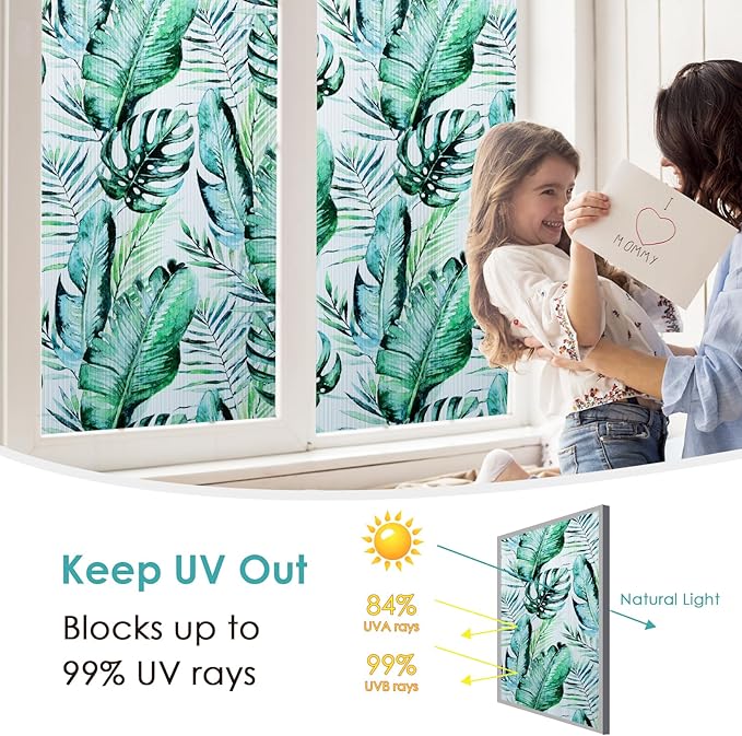 DKTIE Nature Pattern Rainbow Window Film Decorative Stained Glass Window Film Static Cling Films Easy Apply Removable Comes with Tools (U560-Reeded Glass, 17.7" x 78.7")