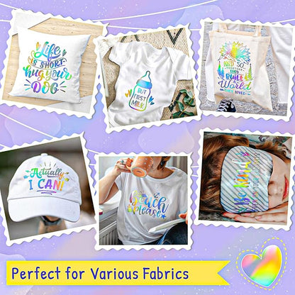 VINYL FROG Holographic HTV Vinyl Roll 12" x12ft Holographic Silver Metallic Heat Transfer Vinyl Iron on Vinyl Easy to Cut & Weed DIY Heat Press Design for T-Shirts