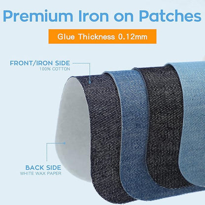 HTVRONT Iron on Patches for Clothing Repair, Cotton Patches Iron on, Blue Repair Decorating Kit 20 Pieces Iron on Patch Size 3" by 4-1/4" (7.5 cm x 11 cm)