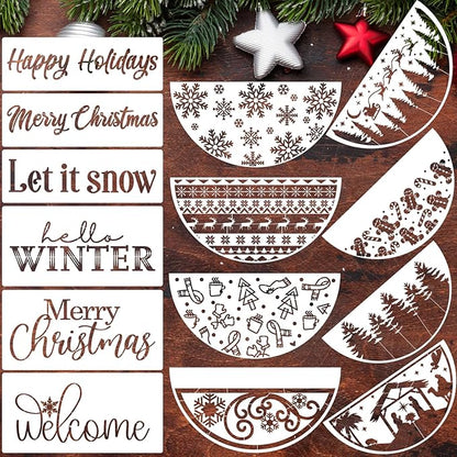 Christmas Stencils for Door Mats 12” Christmas Stencils for Crafts Reusable Christmas Stencil Holiday Drawing Templates for Painting on Wood Doormat Fabrics Decor