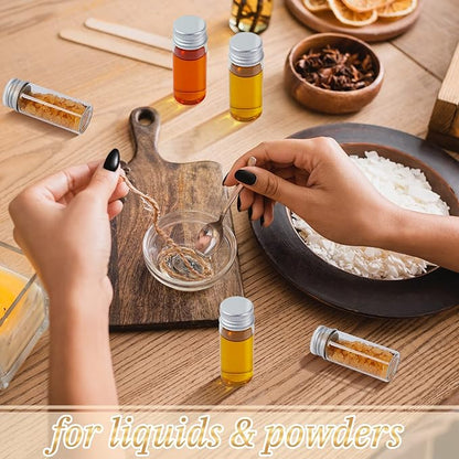 100 Pcs Small Clear Vials Spice Mini Jars with Lids Mini Glass Bottles with Screw Aluminum Metal Caps Tiny Jars Sample Containers for Powder Cream Cosmetic Jewelry Wedding (10 ml,Silver Caps)
