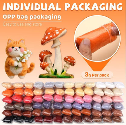 Mayboos 72 Pcs 7.6 oz Needle Felting Wool, 24 Colors Wool Roving Yarn, Fiber Wool Roving for DIY Hand Spinning Needle Felting Wool Craft 3g/Pack