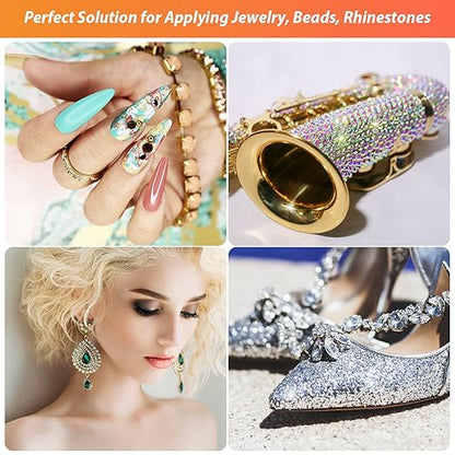 B7000 Clear Adhesive with Precision Tips, 5 PCS B-7000 Jewelry Bead Glue for Diamond Rhinestone Applicator Tools Set - Strength Adhesive for Nail Art DIY Crafts Clothes Shoes Bags