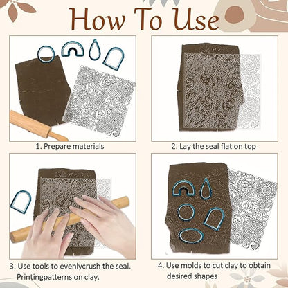 CHGCRAFT Mandala Polymer Clay Texture Sheets Scroll Pattern Silicone Texture Stamp Clay Texture Mat Modeling Pattern Pad Sheets for Jewelry and Earrings Tools, 5.5x5.5 inch