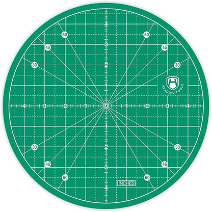 Headley Tools 10"x10" Round Rotating Cutting Mat, Self Healing Mat with 360-Degree Rotation & Anti-Slip Base, Sewing Board Cutting Mat Perfect for Fabric Quilting Leather Hobby Project, Green