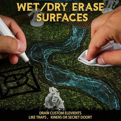CZYY DND Battle Map Book – 32 Reusable Dry/Wet Erase Mats with 100+ Scenery Decals, 1" Grid & Lay-Flat Binding - Portable RPG Terrain Kit for Campaigns, Game Night & Miniature Battles (Style A)