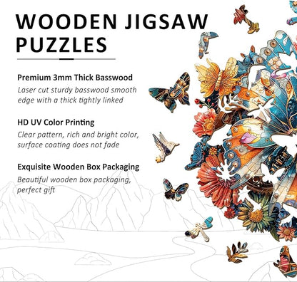 Wooden Puzzles for Adults - Mechanical Butterfly Wood Puzzles Adult - Unique Animal Shape Wooden Jigsaw Puzzles for Adults - Birthday Gifts for Puzzle Lovers, Family (13.3 * 13.3in)