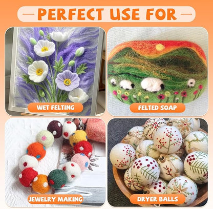 Mayboos 96 Pcs Needle Felting Wool, 48 Colors Wool Roving Yarn, Fiber Wool Roving for DIY Hand Spinning Needle Felting Wool Craft 3g/Pack