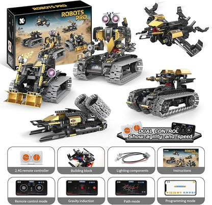 5 In1 Robot Toy for Kids Building Kit,323 Pcs Blocks App & Remote Control Robotics Kit,Steam Rc Robot Building Toys for Kids Age 6 7 8 9 10 11 12+,DIY Educational Gift for Boys & Girls