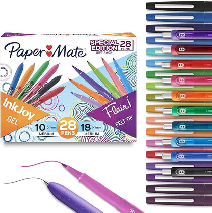 Paper Mate Pens Variety Pack, InkJoy Retractable Gel Pens, Flair Felt Tip, 28 Count - Assorted Colors, Smooth Writing, Fast Drying