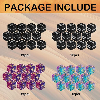 48 Pieces Keywords MTG Dice Counters Plus 1 Life Counter Dice Abilities Creature Stats Buff Tokens Dice Set for Magic The Gathering, MTG, TCG, Card Games Accessories