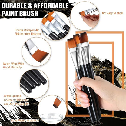 Zonon 10 Pcs 3/4 Inch Flat Paint Brushes Acrylic Painting Craft Accessories Small Watercolor Paint Brushes Bulk for Adult Artist Detail Oil Canvas Face(8.1 x 0.9 x 3/4 Inch,Black)