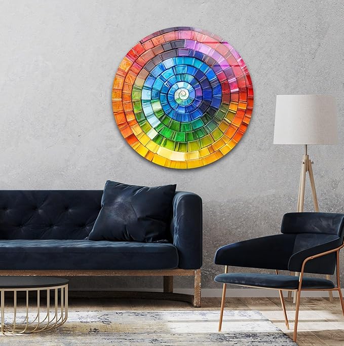 My Photostation.com 39,4''(100cm) Diameter Radiant Spiral Spectrum Round Glass Wall Art Tempered Glass Printing Wall Decor Large Wall Art Wall Hangings