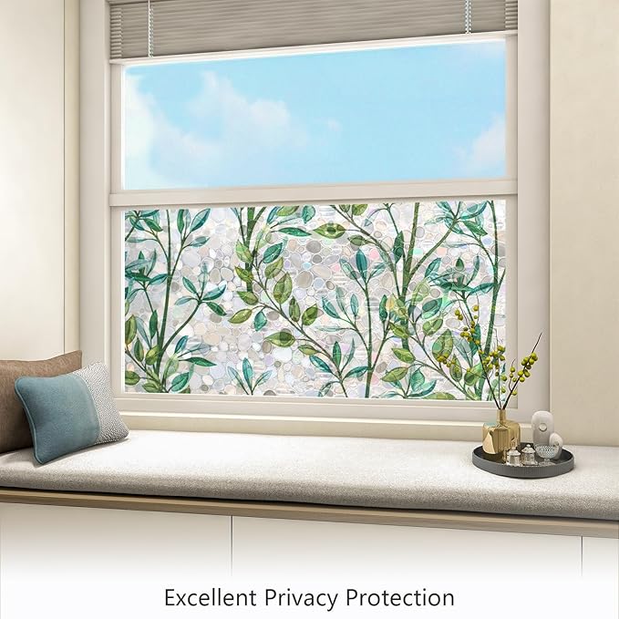 LEMON CLOUD Window Privacy Film, Stained Glass Window Film, Decorative Rainbow Window Clings, Static Cling Non Adhesive Door Stickers, Anti-UV Sun Blocker Heat Control for Home 23.6 x 78.7 inches