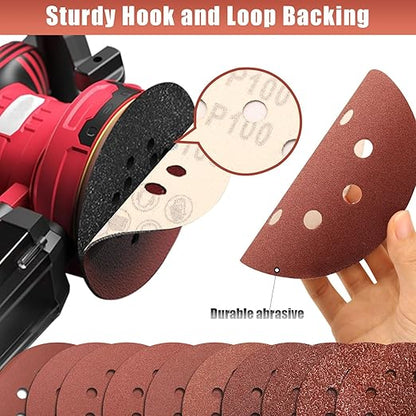 100 Grit 5 Inch Sanding Discs Hook and Loop Sandpaper, 150 PCS 8 Hole Adhesive Coarse Sand Paper for Random Orbital Sander