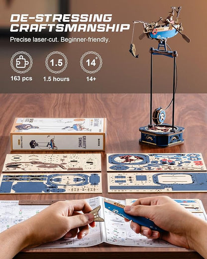 ROKR 3D Wooden Puzzles for Adults,Gravity Swing Ocean Fisher Model kit, 161Piece 3D Puzzles for Adults
