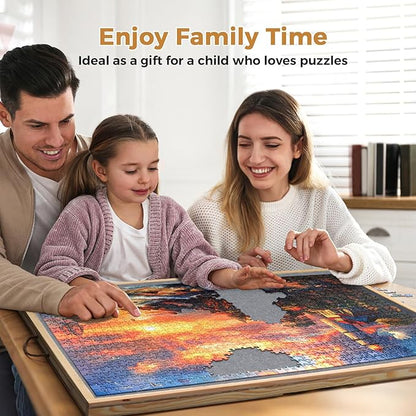 2 in 1 Rotating Tilting Puzzle Board with Drawers, 1500 Piece Jigsaw Puzzle Board with Protective Cover 4 Wheels 4 Sorting Trays, Puzzle Table for Puzzle Lovers, 35 X 27 Inch
