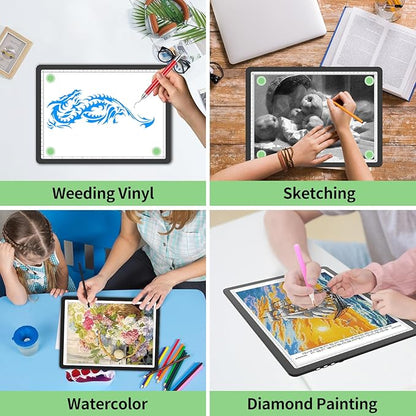 Phylosal Rechargeable A4 LED Light Pad for Diamond Painting, Ultra-Thin Magnetic Tracing Light Box for Drawing, Diamond Art Light Board with Side Button, Super Bright Light Table for Sketching (Black)
