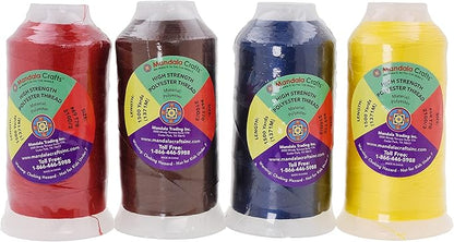 Mandala Crafts Brown Navy Blue Yellow Red Heavy Duty Thread - 6000 Yds Tex 70 Thread - Bonded Polyester Thread Outdoor Marine Upholstery Threads