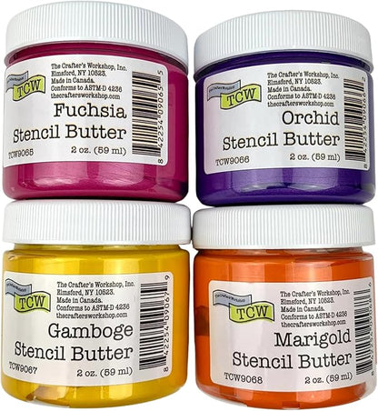 The Crafter's Workshop Stencil Butter - Mardi Gras Acrylic Paint Set - Boutique Metallic Texture Paste for Art, Canvas, Journals, & Cards - 4 x 2oz Jars