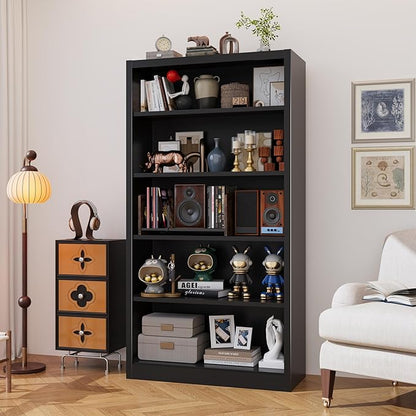 66"Heavy-Duty Steel Open Storage Cabinet with Adjustable Shelves, 6-Tier Shelving Unit, Easy Assembly Freestanding Organizer for Garage, Pantry,Office, Living Room (Black, 5 Tier-66"Hx 33"W x14"D)