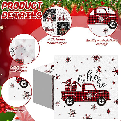 Janlaugh 200 Pcs Christmas Paper Napkins Disposable Snowman Cocktail Napkins Decoupage 2 Ply Snowflake Dinner Napkins Santa Beverage Napkins for Xmas Winter Table Decor(Black,Snowman)