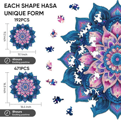 Wooden Puzzles for Adults 471 Pieces, Mandela Lotus Jigsaw Puzzles, Unique Design Color Challenge Adult Puzzles for Family Game Gift, Home Decor, 16.4x16.5 inch