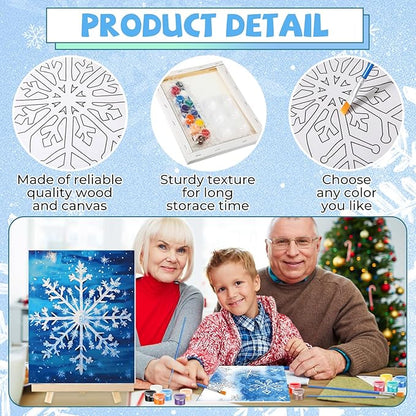 Zhanmai 12 Pack Pre Drawn Canvas for Painting Sip and Paint Kit 8" x 10" Paint Party Set Canvas Painting Pre Printed Canvases for Party Favor DIY Virtual Adult's Date Night(Winter Snowflake)