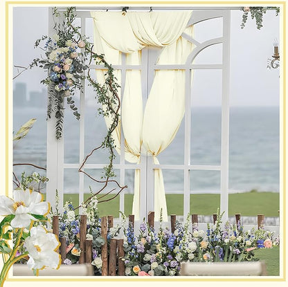 Horbaunal Ivory Chiffon Fabric by The Yard, 1 Yard Continuous Sheer Fabric 59" Wide Soft Draping Fabric for Wedding Arch Draping Party Backdrop DIY Sewing