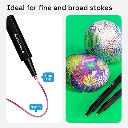 ARTISTRO 12 Metallic Markers with Fine Tip, Metallic Acrylic Paint Pens, Pre-Activated, for Kids & Adults, for Black Paper & Rocks