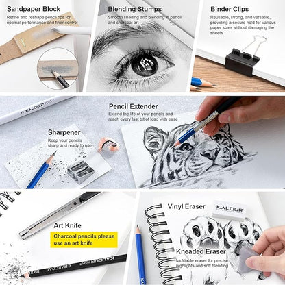 82 Drawing Set Sketching Kit, Art Set with Fluorescent, Colored, Watercolor, Metallic, Graphite, Charcoal Pencils, 5 Sketchbook and Coloring Book, Gift for Artists Adults Teens Beginner