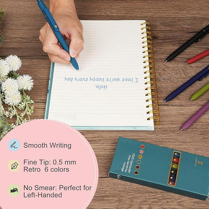 Ddaowanx Colorful Gel Pens, 0.5mm Fine Point Retractable,Multi Colored Pens for Journaling and Sketching,School Supplies,Stuffers for Teens, Gifts for Women (6Pcs-Vintage Colors)