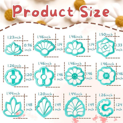 TAINSKY Flower Shape Polymer Clay Cutters Set, 12 Shapes Clay Earrings Cutters for Polymer Clay Jewelry, Plastic Clay Earring Cutters for Polymer Clay Jewelry Making