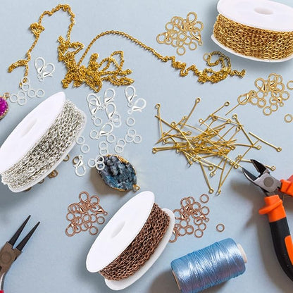 Jishi 30ft Jewelry Making Chains Bulk 2mm Necklace Chains for Jewelry Making Supplies, DIY Craft Earring Bracelet Making Findings, 3-Colors Gold Silver Copper Plated Metal Rolo Cable Link Chain Rolls