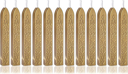 Yoption 12Pcs Sealing Wax Sticks with Wicks, Antique Gold Totem Fire Manuscript Seal Wax Sticks for Wax Seal Stamp (Antique Gold)