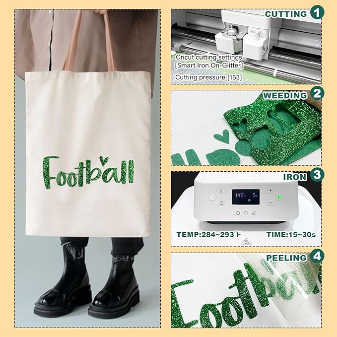 Christmas Green Glitter HTV Heat Transfer Vinyl, 12" x 8ft lron on Vinyl, for T-Shirt Ironing, Vinyl HTV Easy to Cut and Weed, The Best Choice for DIY Creativity. (Greener, 12" x 8ft)