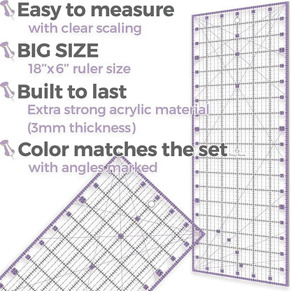 Rotary Cutter Set - Quilting Kit incl. 45mm Fabric Cutter, 5 Replacement Blades - Ideal for Crafting, Sewing, Patchworking, Crochet & Knitting (Lavender, A1 Set (36" x 24"))