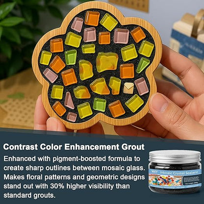 Professional Mosaic Grout for Crafts Black 200g - Quick-Dry Crystal Tile Grout with Contrast Color Technology, DIY Art Supplies for Mosaic Glass Decor, Handmade Gifts & Home Improvement Projects