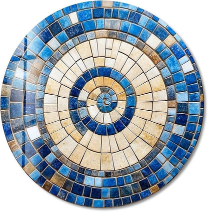 My Photostation.com 10''(25cm) Diameter Coastal Sunburst Beige & Blue Round Glass Wall Art Tempered Glass Printing Wall Decor Large Wall Art Wall Hangings