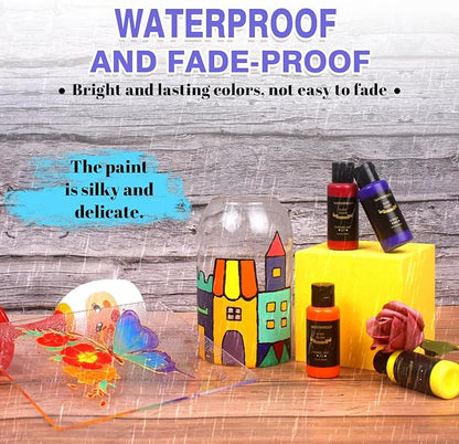 Colorful Kids Acrylic Glass Paint Exquisite Art Kit, Stained Glass Kit, Gift Box Set for DIY Arts and Crafts, Perfect for kids and Beginners, Inspire Imagination and Family Bonding