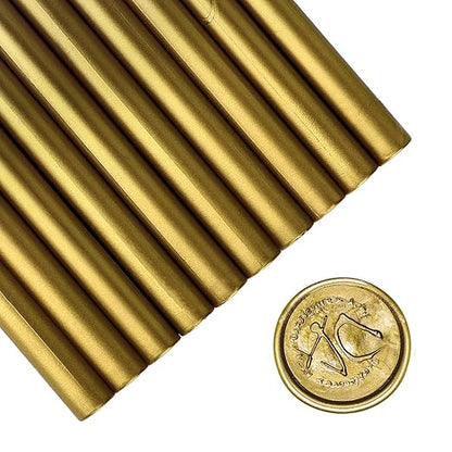 Gun Glue Sealing Wax Sticks for Wax Seal Stamp - Metallic Antique Gold, Great for Wedding Invitations, Cards Envelopes, Snail Mails, Wine Packages, Christmas Gift Ideas, Pack of 10