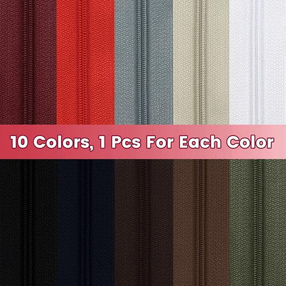 DOITEM 31 Yards 10 PCS Sewing Zippers #3 Nylon Coil Zippers Assorted Zipper for Sewing with 40 Zipper Sliders for DIY Tailor Sewing Crafts Supplies, 10 Colors