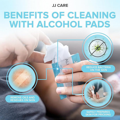 JJ CARE Large Alcohol Prep Pads [Pack of 120], 4 x 6" Sterile Prep Pads Individually Wrapped, 70% Isopropyl Alcohol Wipes, 2 Ply First Aid Swabs, Perfect for Medical, First Aid Kit & Home