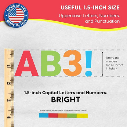 FreshCut Crafts 636 Pcs 1.5 in. Bright Bulletin Board Letters & Numbers, Capital Alphabet Letters, Numbers, Punctuation, US Made Card Stock Punch Outs for Posters, Bulletin Boards, Classroom