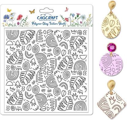 CHGCRAFT Bohemian Graphics Polymer Clay Texture Sheets Doodle Style Silicone Texture Stamp Clay Texture Mat Modeling Pattern Pad Sheets for Jewelry and Earrings Tools, 5.5x5.5 inch